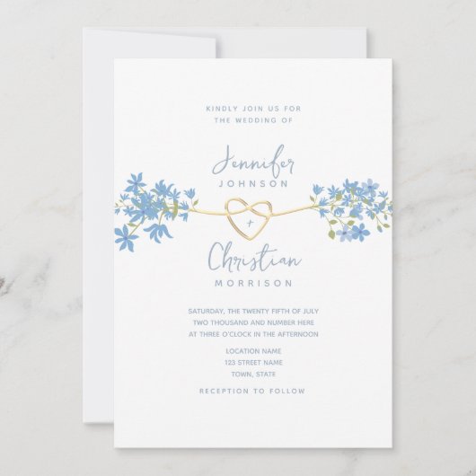 Spring Wildblume Dusty Blue Wedding Einladung (Vorderseite)