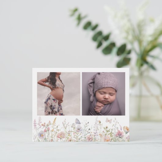 Spring Wildblume Field Baby Dusche Vielen Dank Postkarte (Stehend Vorderseite)