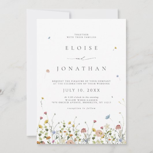 Spring Wildblume Garden Floral Boho Foto Hochzeit Einladung (Vorderseite)
