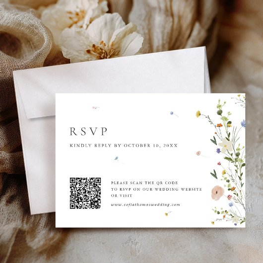 Spring Wildblume Garden Minimalistisch Floral QR C RSVP Karte