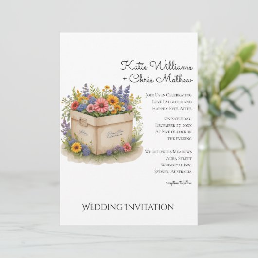 Spring Wildblume Geschenkboxen QR Code Foto Hochze Einladung (Stehend Vorderseite)