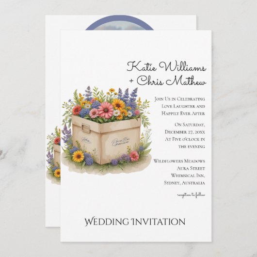 Spring Wildblume Geschenkboxen QR Code Foto Hochze Einladung (Vorne/Hinten)