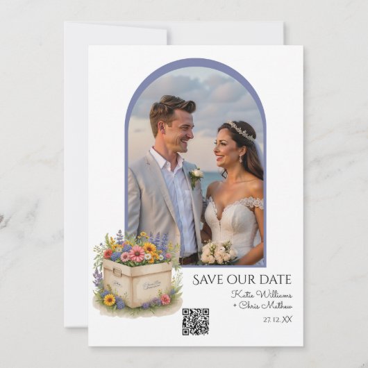 Spring Wildblume Geschenkboxen QR Code Foto laden Einladung (Rückseite)