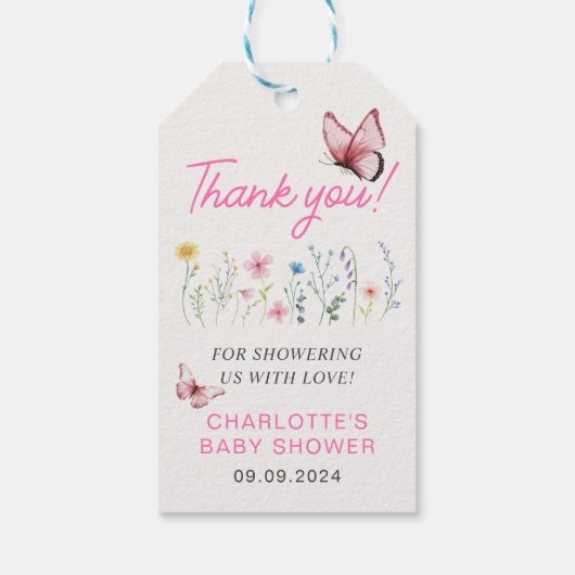 Spring Wildblume Girl Pink Baby Dusche Geschenkanhänger (Rückseite)