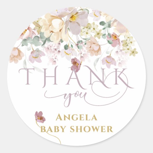 Spring Wildblume Lila Girl Baby Dusche Dank Runder Aufkleber (Vorderseite)