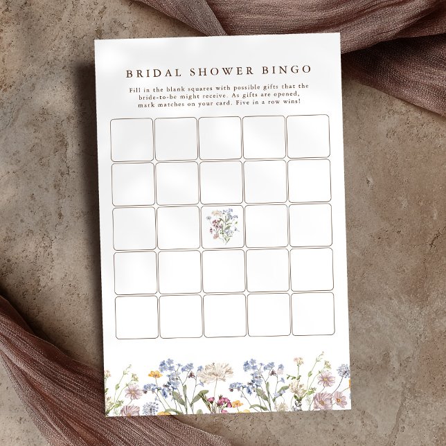 Spring Wildblume Meadow Brautparty Bingo (Spring Wildflower Meadow Bridal Shower Bingo game)