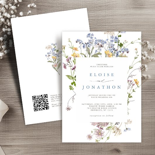 Spring Wildblume Meadow Garden QR-Code Hochzeit Einladung