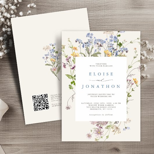 Spring Wildblume Meadow Garden QR Code Hochzeit Einladung