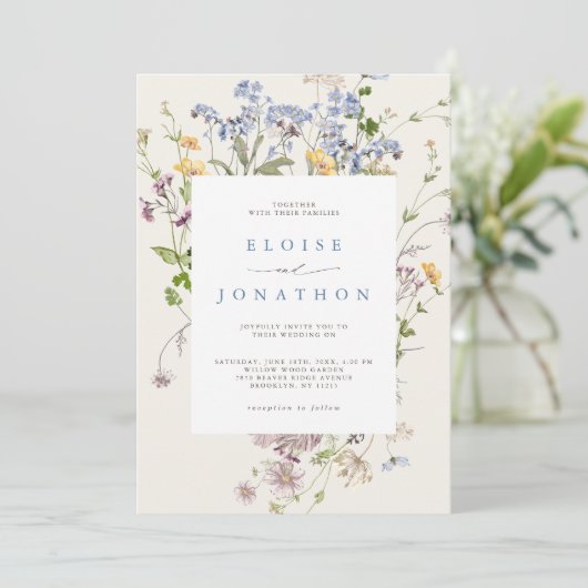 Spring Wildblume Meadow Garden QR Code Hochzeit Einladung (Stehend Vorderseite)