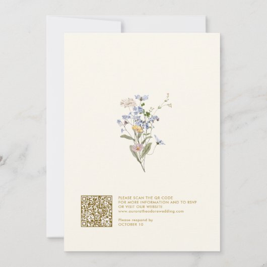 Spring Wildblume Meadow Gold QR Code Hochzeit Einladung (Rückseite)