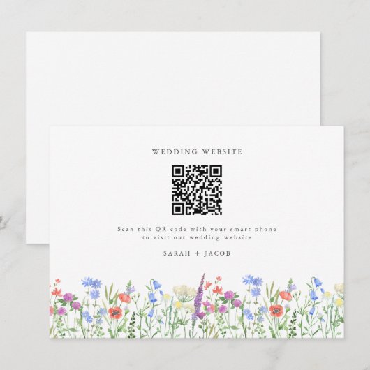 Spring Wildblume QR Code Hochzeit Begleitkarte (Vorne/Hinten)