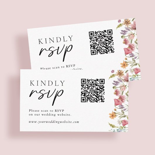 Spring Wildblume QR Code Wedding RSVP Begleitkarte