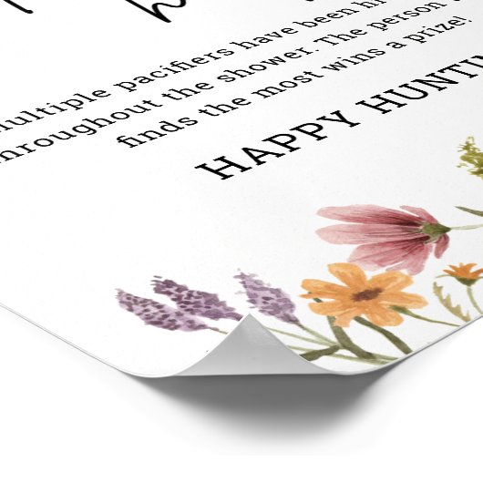 Spring Wildblume Schnuller Hunt Game Sign Poster (Ecke)