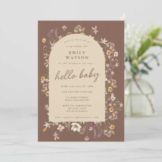 Spring Wildblume Watercolor Custom Hello Baby Einladung (Stehend Vorderseite)