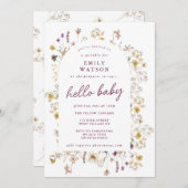 Spring Wildblume Watercolor Custom Hello Baby Einladung (Vorne/Hinten)