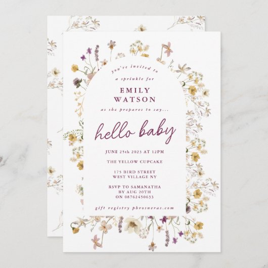 Spring Wildblume Watercolor Custom Hello Baby Einladung (Vorne/Hinten)