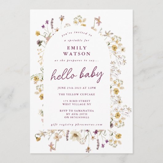 Spring Wildblume Watercolor Custom Hello Baby Einladung (Vorderseite)