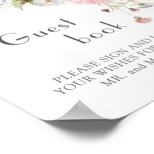 Spring Wildblumen Pink White Wedding Gästebuch (Ecke)