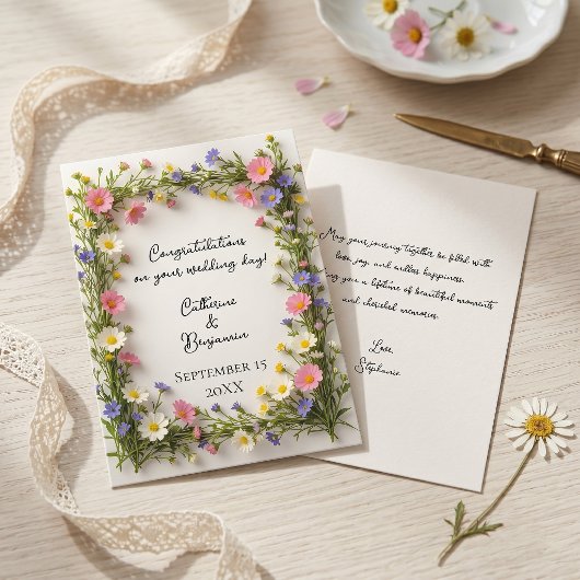 Spring Wildflower Border Wedding Congratulations Karte