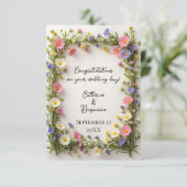 Spring Wildflower Border Wedding Congratulations Karte (Stehend Vorderseite)