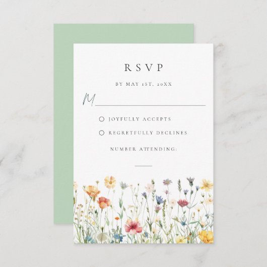 Spring Wildflower Field Wedding RSVP Card (Vorne/Hinten)