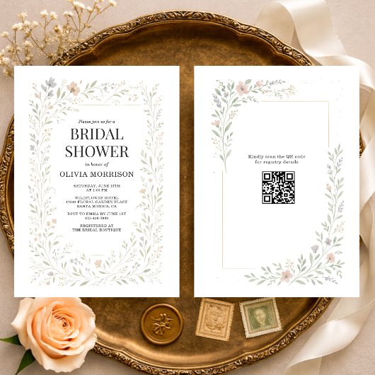 Spring Wildflower Garden QR Code Bridal Shower Einladung