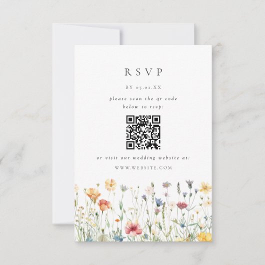 Spring Wildflower QR Code Wedding RSVP Card Karte (Vorderseite)