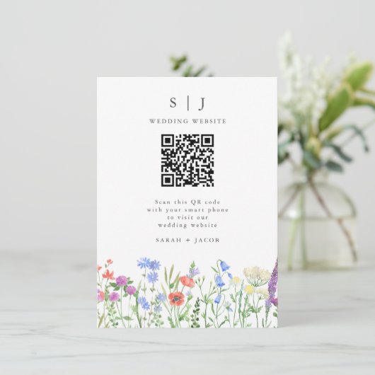 Spring WildflowerQR-Code Hochzeitung Begleitkarte (Stehend Vorderseite)