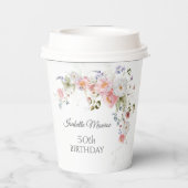 Spring Wildflowers Purple Pink 50th Birthday  Pappbecher (Rückseite)