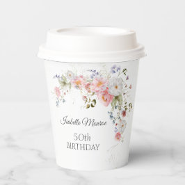 Spring Wildflowers Purple Pink 50th Birthday Pappbecher