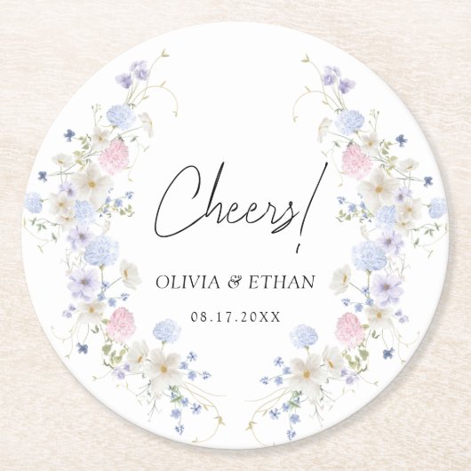 Spring Wildflowers Purple Pink Wedding Cheers Runder Pappuntersetzer (Vorderseite)