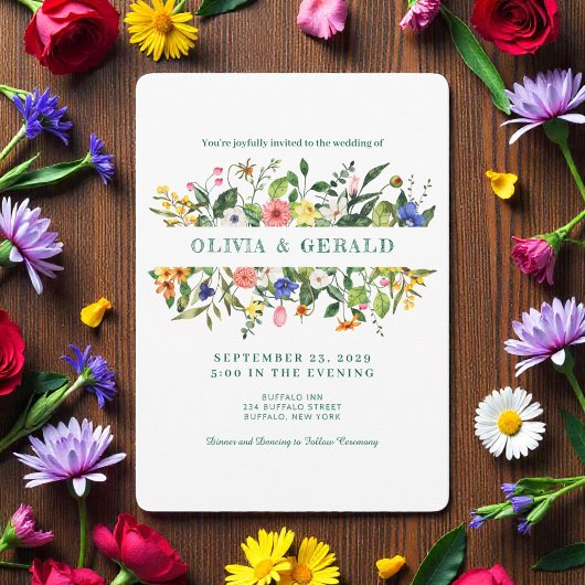 Spring Wildflowers Watercolor Wedding Invitation  Einladung