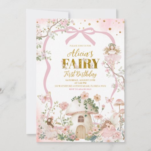 Spring woodland fairy first birthday  einladung (Vorderseite)