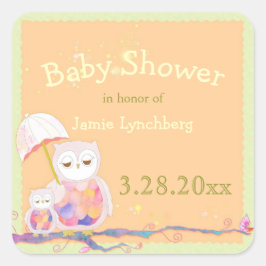 Spring Woodland Owls Baby Dusche Quadratischer Aufkleber