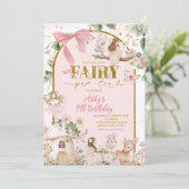Spring woodland tea party fairy birthday  einladung (Stehend Vorderseite)