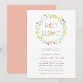 Spring Wreath Girl Baby Dusche Einladung