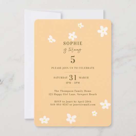 Spring Yellow White Daisies Girl Birthday Party Einladung (Vorderseite)