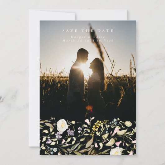 Spring Yellow Wildblume Pampas Boho Foto Save The Date (Vorderseite)