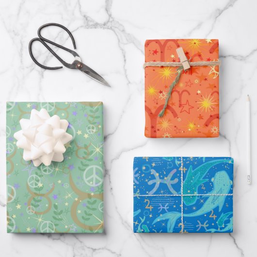 Spring Zodiac trio Pisces Aries Taurus Geschenkpapier Set (Vorderseite)