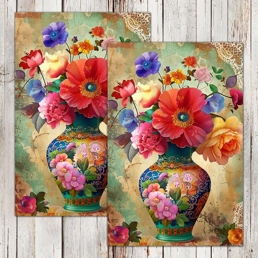 SPRINGBLUMEN IN VASE DECOUPAGE SEIDENPAPIER
