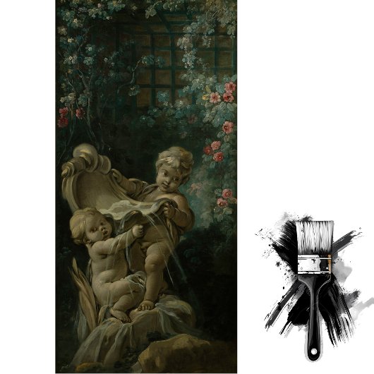 Springbrunnen mit zwei Kupiden, einer davon kniet Seidenpapier