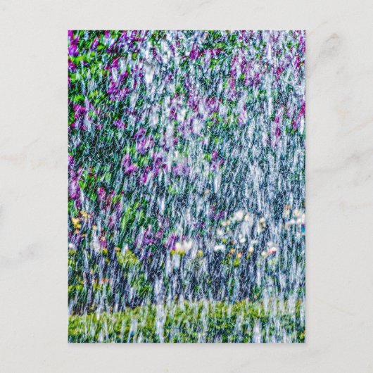 Springbrunnen und lila Blume Postkarte (Vorderseite)