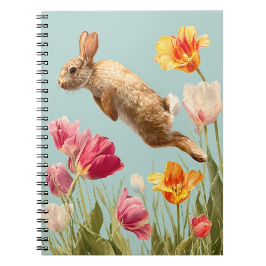 Springen Bunny Spring Tulip Wiese Kunst Notizblock (Vorderseite)