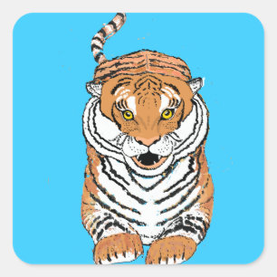 Springen der Tigerprodukte Quadratischer Aufkleber