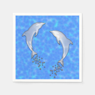 Springen funkelnder Blaue Dolphin mit Blasen Serviette