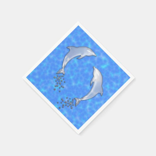 Springen funkelnder Blaue Dolphin mit Blasen Serviette (Ecke)
