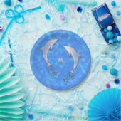 Springen funkelnder Blauer Dolphin mit Monogramm Pappteller (Party)