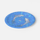 Springen funkelnder Blauer Dolphin mit Monogramm Pappteller (Schrägansicht)