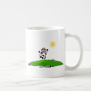 Springen für Freude-Kuh auf Gras Kaffeetasse