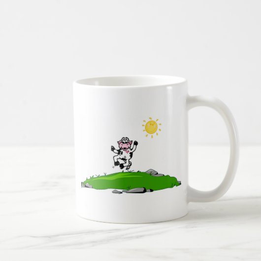 Springen für Freude-Kuh auf Gras Kaffeetasse (Rechts)